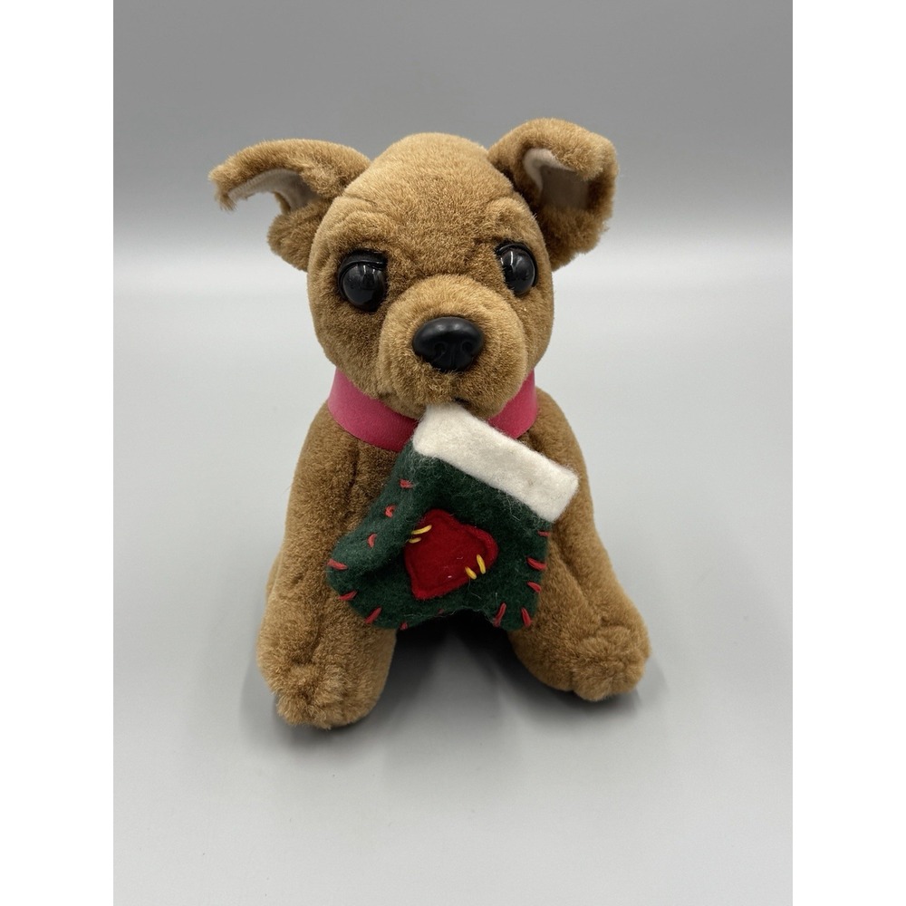 MTY International Dog Plush W/ Christmas Mitten In His Mouth 6" Stuffed Animal